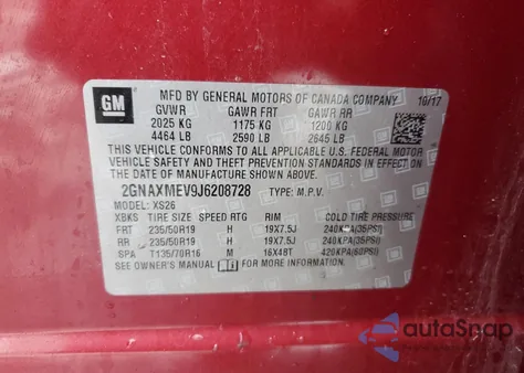 2018 Chevrolet Equinox Premier from USA, damaged, VIN 2GNAXMEV9J6208728